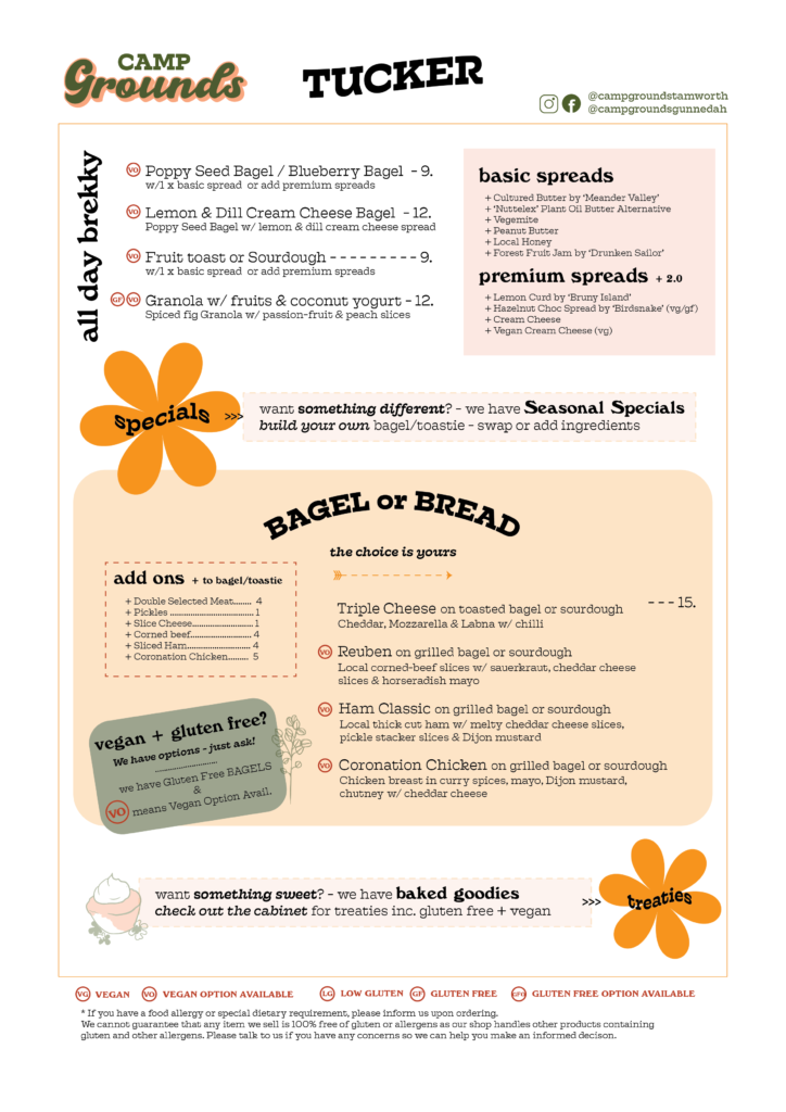 Coffee Shop Menu Camp Grounds Specialty Coffee Shop Tamworth