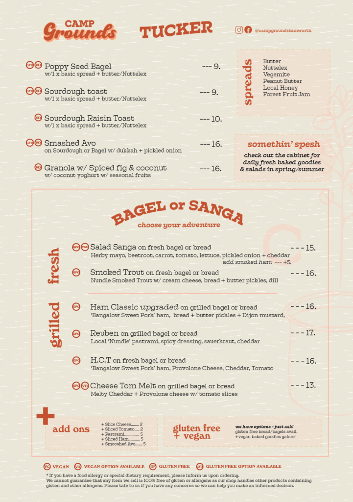 camp grounds tamworth coffee shop menu food menu