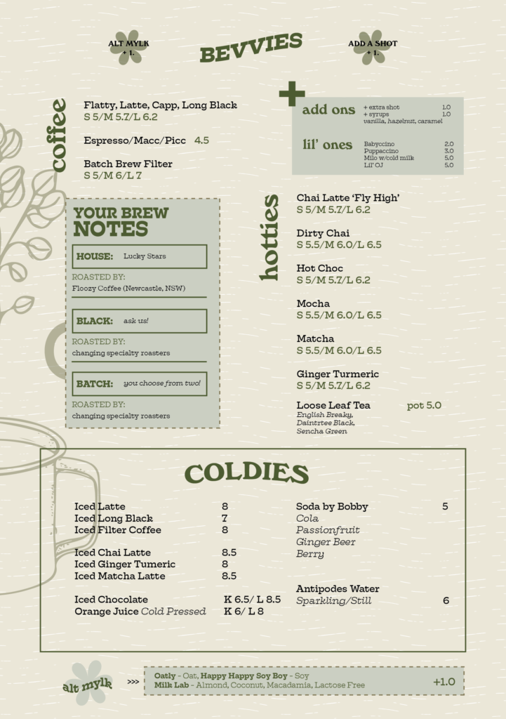 camp grounds tamworth coffee shop drinks beverages  menu