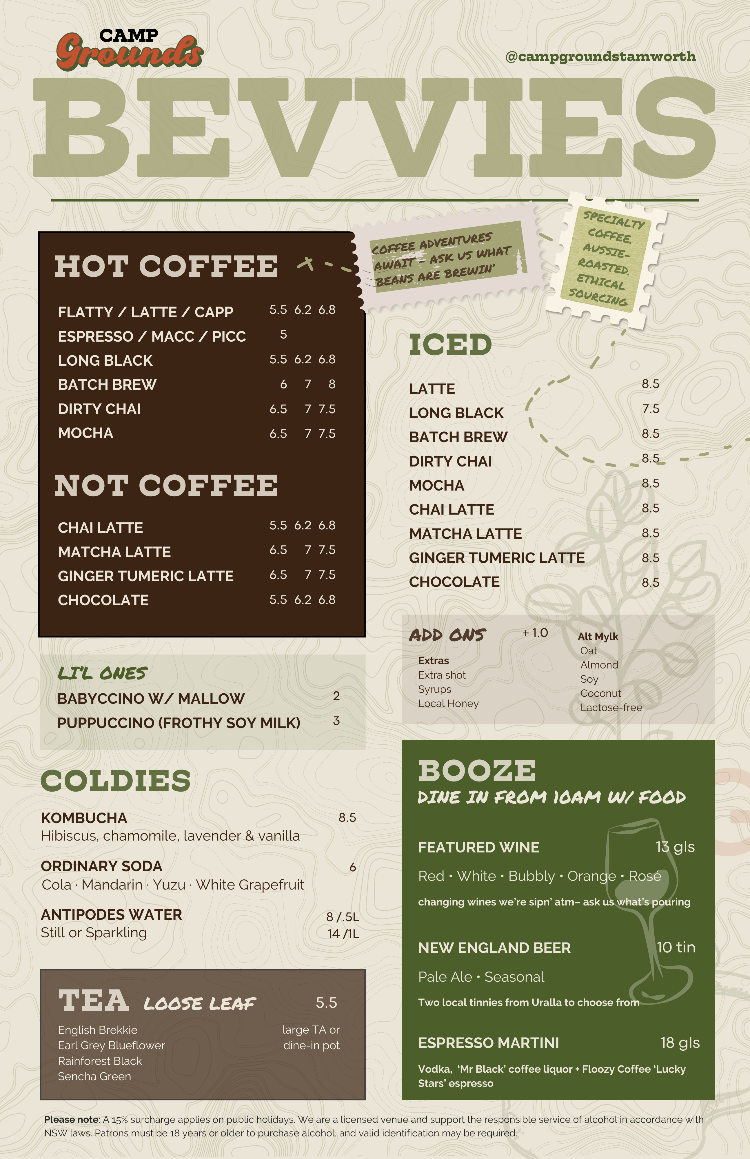 Camp Grounds Coffee Shop Wine Bar Menu Tamworth Best Coffee in Tamworth, Tamworth Wine Bar